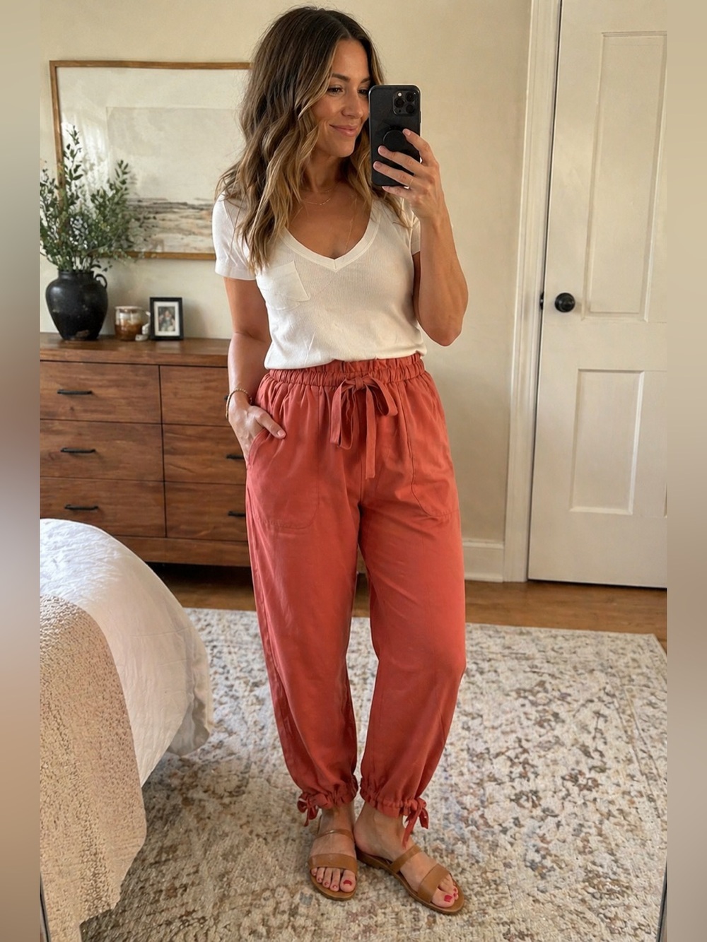 Rust Tie-Waist Jogger Pants for Women